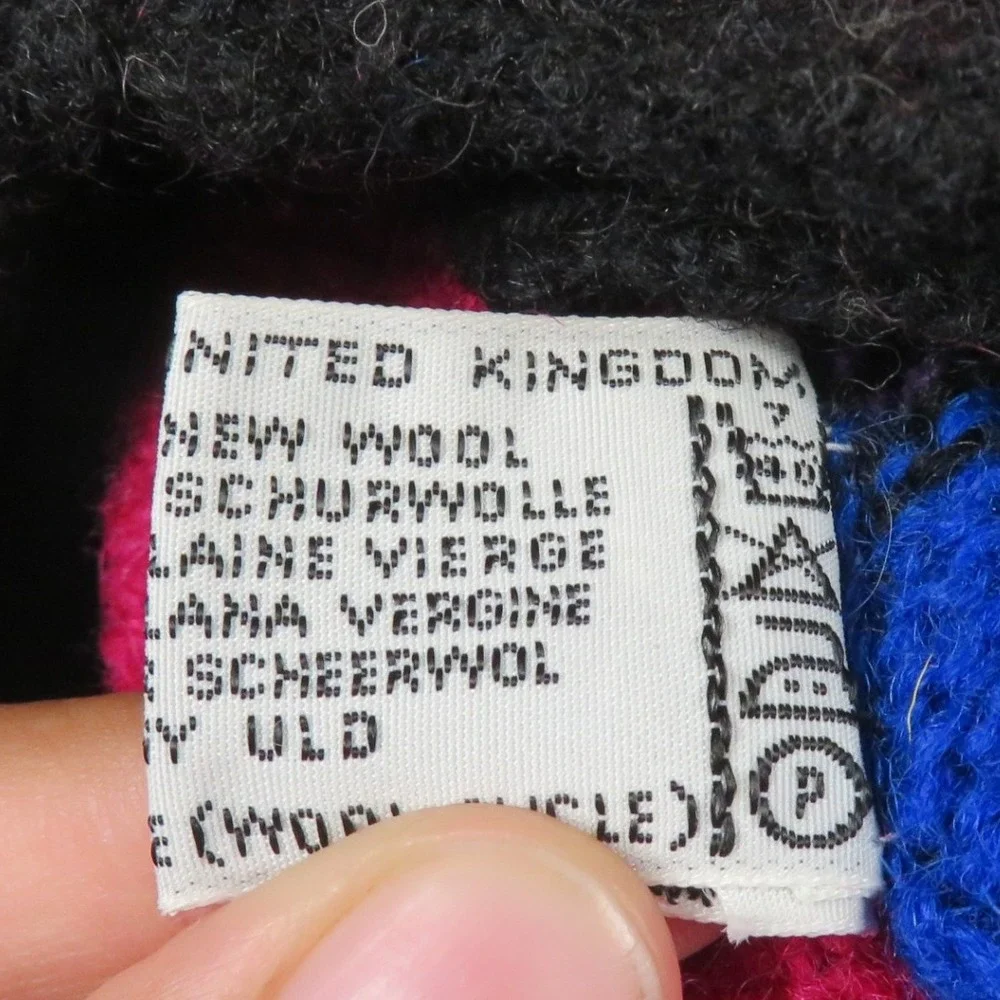 Kotki Dwa Scotland Wool‎ Patchwork Cardigan Sweater Colorful Knit Handmade Small